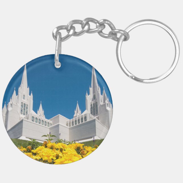 Cirkla (det tvåsidiga) Keychain San Diego tempelet (Vänster Baksida)