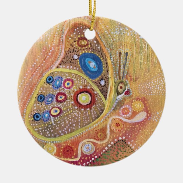 Cirkla målning för prydnadfjärilskonst julgransprydnad keramik (Framsidan)