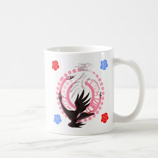 Cirklande svan Kärlek Romantisk Fantasykonst 11 oz Kaffemugg (Höger)