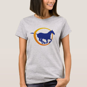 Cirklar den orange hästen för moderna blått tee shirt