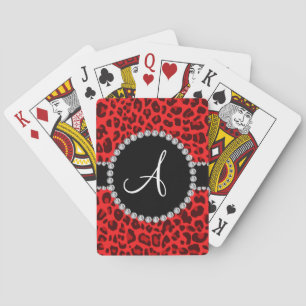 Cirklar det röda leopardtrycket för monogramen spelkort