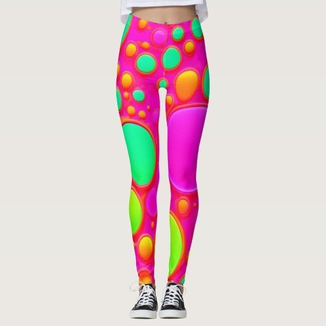 Cirklar för rosa och Grönt Leggings (Framsida)