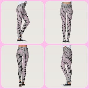 Cirklar och diamantmönster Grå Rosa Leggings