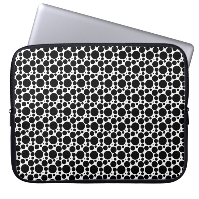 Cirklar & prickar i 7 storlekar: Upprepade svarta  Laptop Fodral (Framsidan)