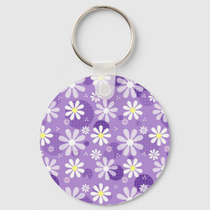 Cirklar purpurfärgad Gingham för Retro daisy Nyckelring