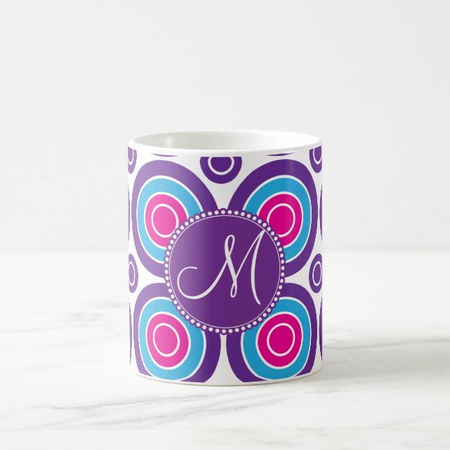Cirklar rosa lilor för personligMonogram mönster Kaffemugg (Center)