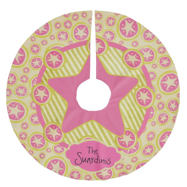 Cirklar, stjärnor, Rand Personlig Träd Skirt Julgransmatta Borstad Polyester (Framsidan)