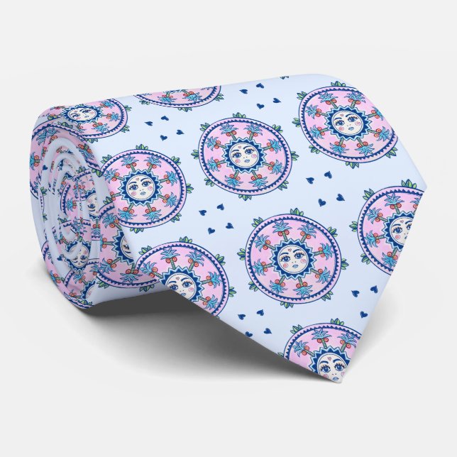 cirkling sol och handflatan träd slips (Rullad)