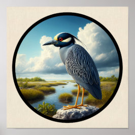 Cirkulär 3D-bild av en Gulkronad Natthäger Poster