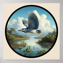 Cirkulär 3D-bild av en Gulkronad Natthäger Poster