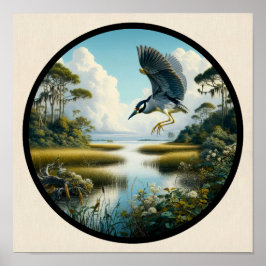 Cirkulär 3D-bild av en Gulkronad Natthäger Poster