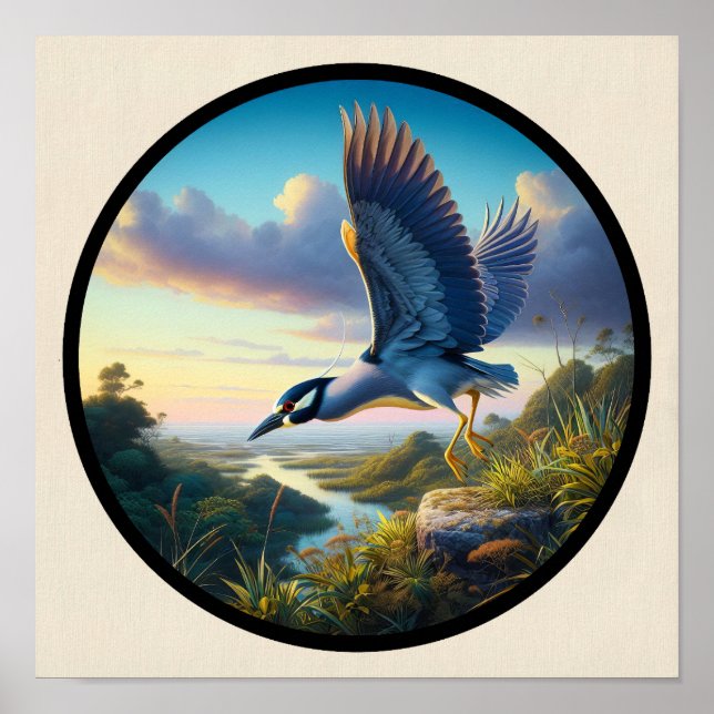 Cirkulär 3D-bild av en Gult-krökt nattöron Poster (Framsidan)