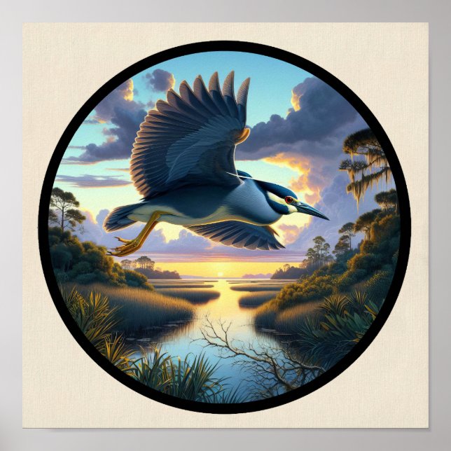 Cirkulär 3D-bild av en Gult-krökt nattöron Poster (Framsidan)