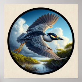 Cirkulär 3D-bild av en Gult-krökt nattöron Poster