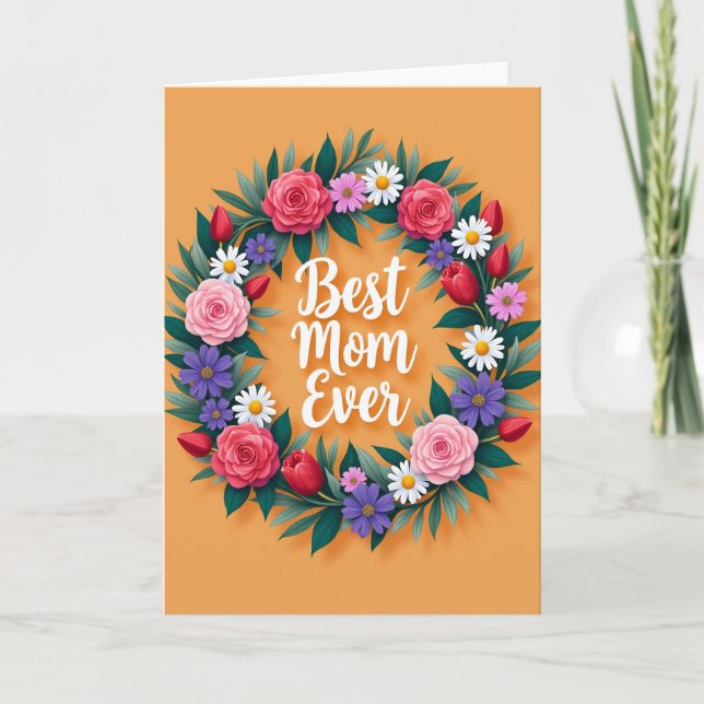 Cirkulär Blommig Bästa Mamma Kort (Framsida)