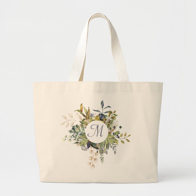 Cirkulär floliage-ram med monogram jumbo tygkasse (Framsidan)