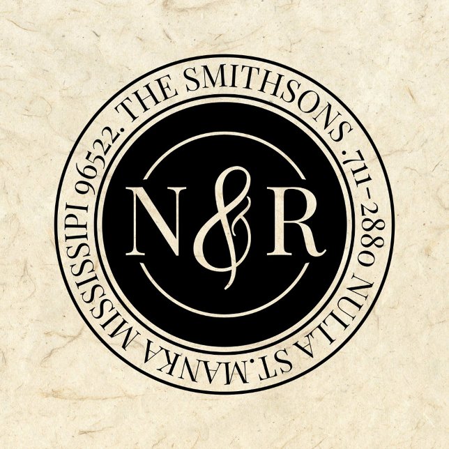 Cirkulär för Monogrammed Family Namn-Returadress Självfärgande Stämpel (Skapare uppladdad)