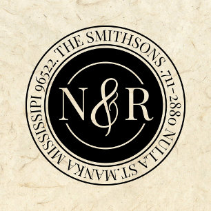 Cirkulär för Monogrammed Family Namn-Returadress Självfärgande Stämpel