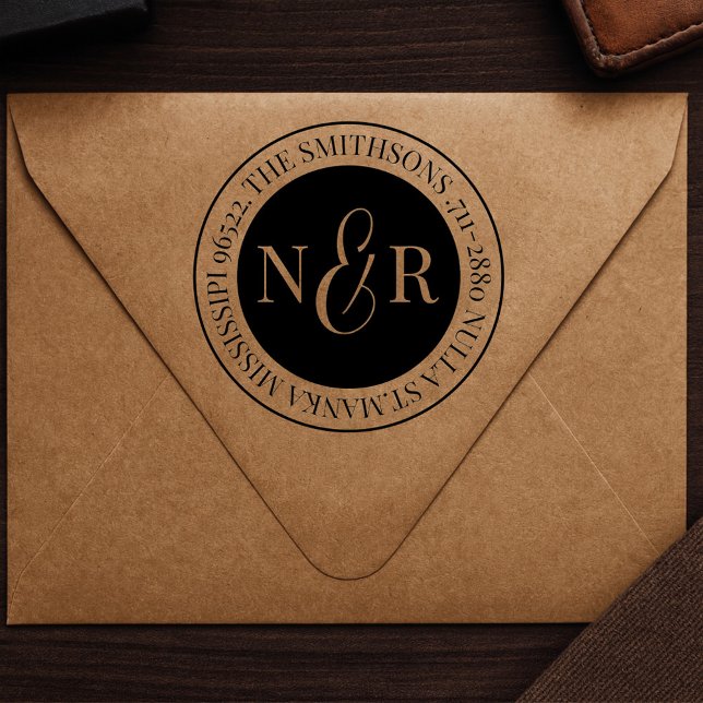 Cirkulär för Monogrammed Family Namn-Returadress Självfärgande Stämpel (Skapare uppladdad)