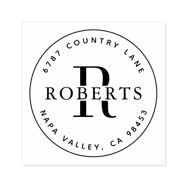 Cirkulär monogram Family Namn Returadress Rubbe Stämpel (Tryck)