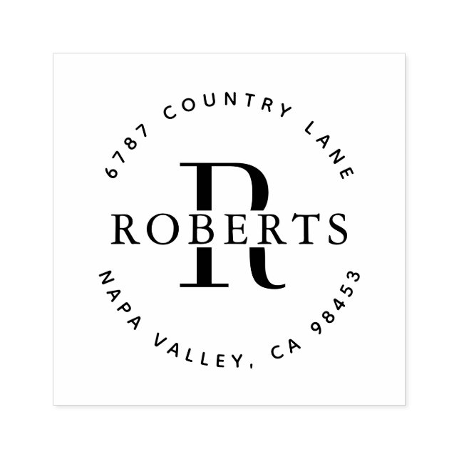 Cirkulär monogram Family Namn Returadress Rubbe Stämpel (Tryck)