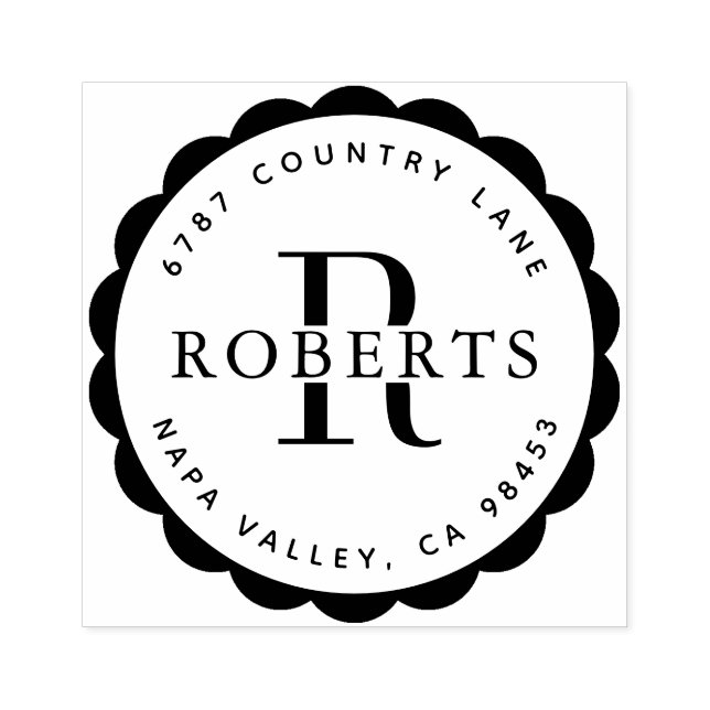 Cirkulär monogram Family Namn Returadress Rubbe Stämpel (Tryck)