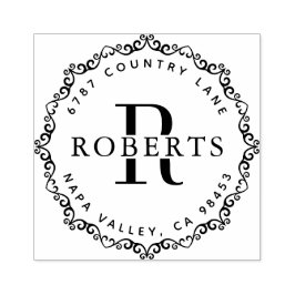 Cirkulär monogram Family Namn Returadress Rubbe Stämpel