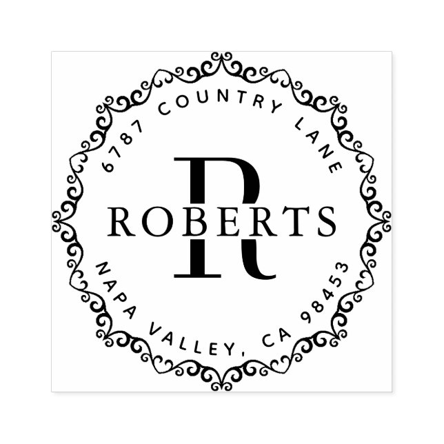 Cirkulär monogram Family Namn Returadress Rubbe Stämpel (Tryck)