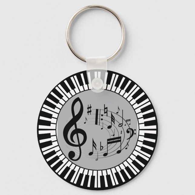 Cirkulär Piano Nycklar och Musik noter Nyckelring (Framsida)