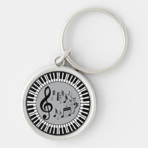 Cirkulär Piano Nycklar och Musik noter Rund Silverfärgad Nyckelring