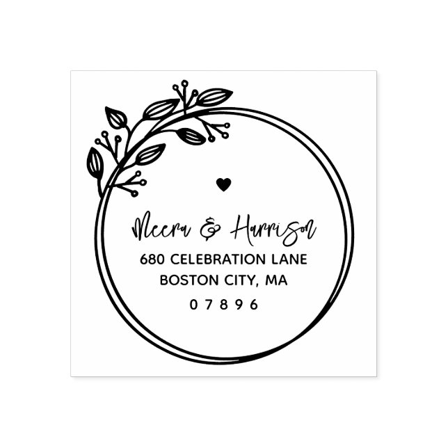 Cirkulär ram Blommig vigsel adress Stämpel (Tryck)