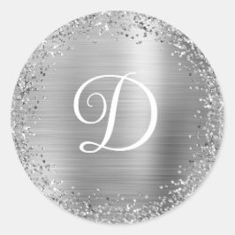 Cirkulär Silver Glitter och Folie Monogram Runt Klistermärke