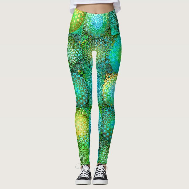 Cirkulära färgglada former mosaik leggings (Framsida)
