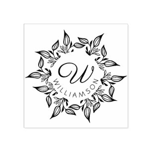 Cirkulärnamn & Monogram för blom- löv botaniskt Stämpel