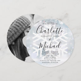 Cirkulärt foto Bröllop i Winter Snöflingor Inbjudningar