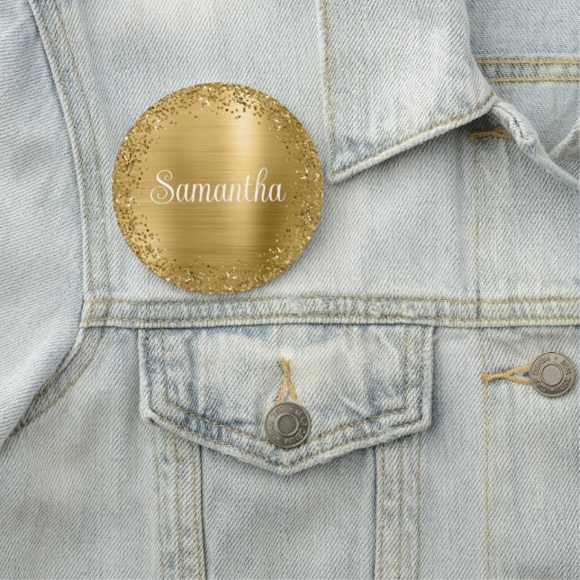 Cirkulärt guldglitter och folie namnbricka (På plats)
