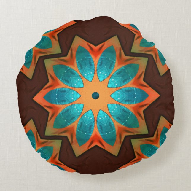 Cirkulärt kaleidoskop i en blandning av vedartade  rund kudde (Baksidan)