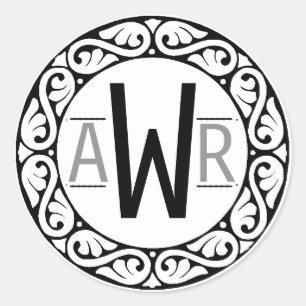 Cirkulärt rullverk Ram Initialer B&W Runt Klistermärke