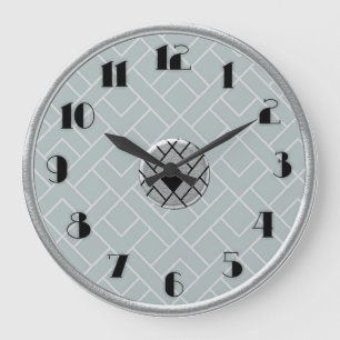 Cirkulärt Silver/Grått Art Deco Clock (LGE) Stor Klocka