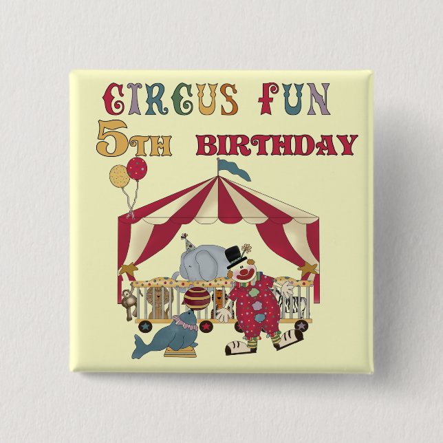 Cirkus 5:e födelsedag och gåvor knapp (Framsida)