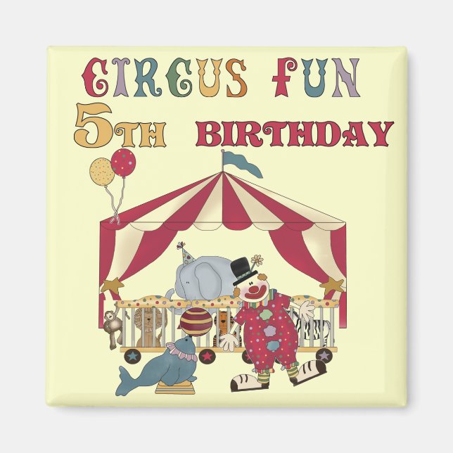Cirkus 5:e födelsedag och gåvor magnet (Framsidan)