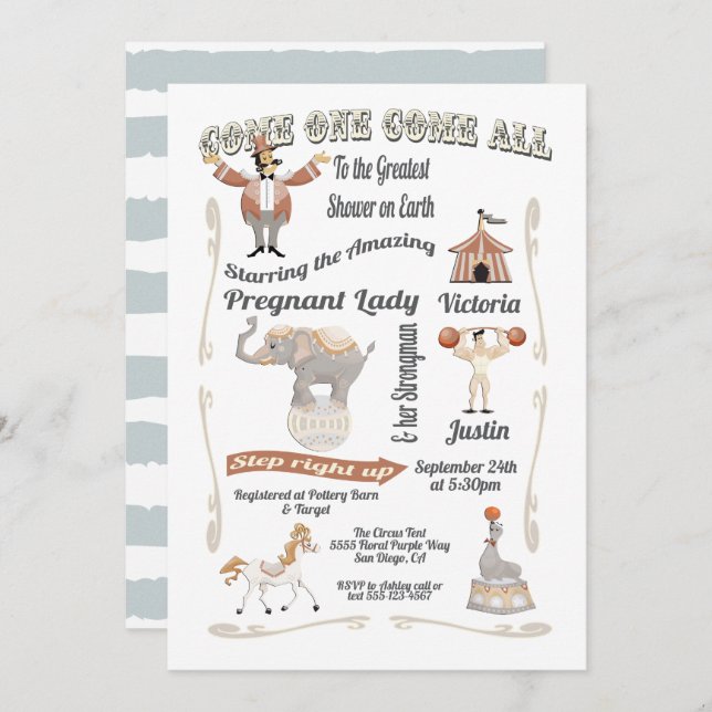 Cirkus Big Top Baby Shower Inbjudan (Fram/baksida)