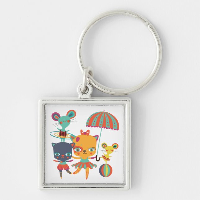 Cirkus Cuties Fyrkantig Silverfärgad Nyckelring (Framsidan)