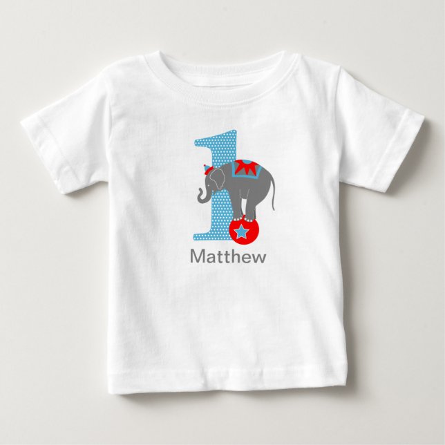Cirkus Elefant Första Födelsedags T-shirt Personli (Framsida)