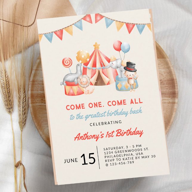 Cirkus Fiesta Första Födelsedag Modern Söt Inbjudningar (Skapare uppladdad)