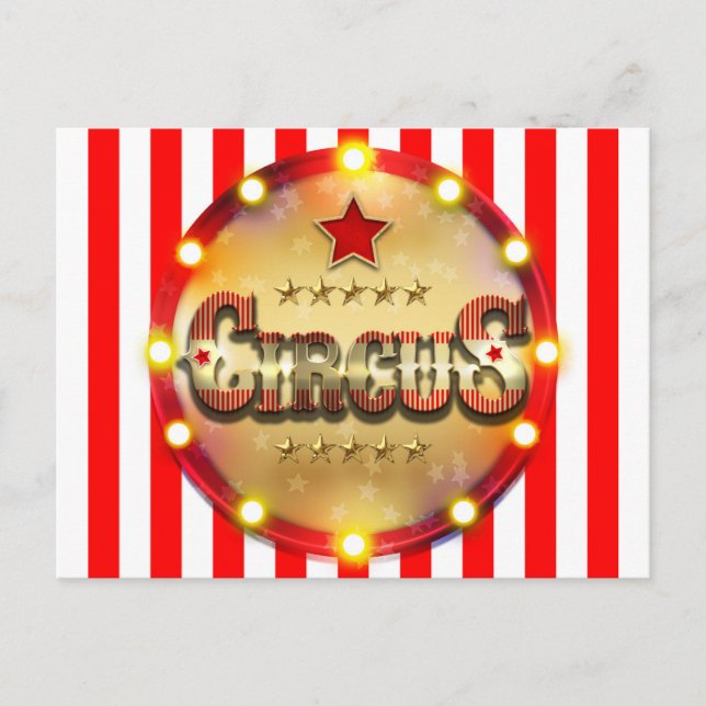Cirkus Födelsedagsfest Event Röd Vit Guld Randig Meddelande Vykort (Framsida)