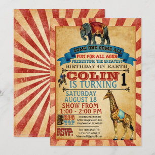 Cirkus födelsedagsfest inbjudan i vintage stil