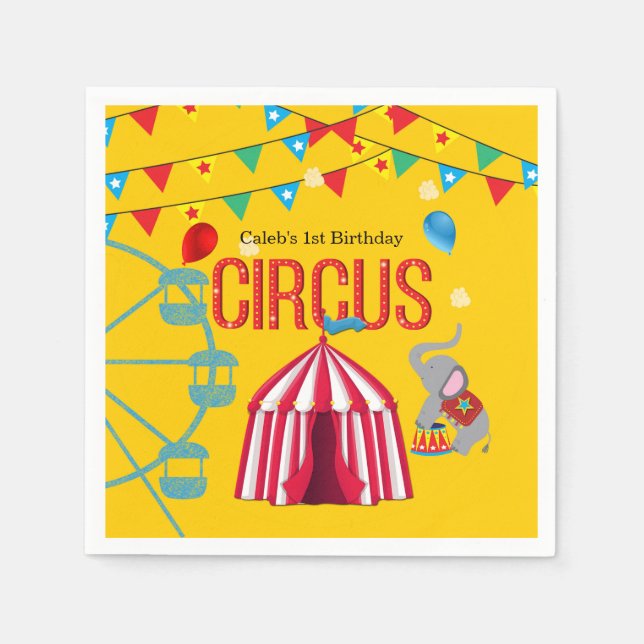 Cirkus Födelsedagsfest Kul Gul Färgglad Fest Pappersservett (Framsidan)