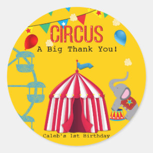 Cirkus Födelsedagsfest Kul Gul Färgrik Runt Klistermärke