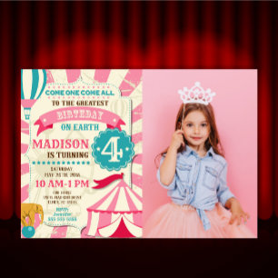 Cirkus födelsedagsinbjudan flicka karneval inbjuda inbjudningar